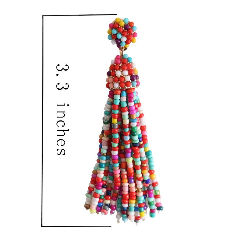 NLCAC Women's Beaded tassel alloy earrings Long Fringe Drop Earrings Dangle Confetti - Image 3